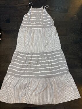 Gray & White Striped Tiered Maxi Dress